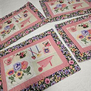 Handmade Fabric Placemats Garden Pocket Pansy Cotton Set Of 4 Grannycore Mother